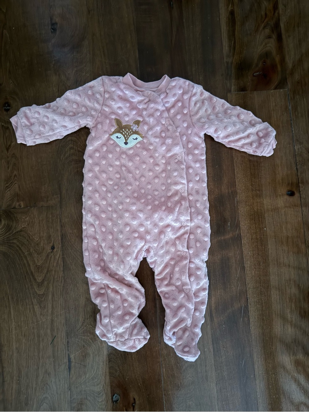 Baby girl pink fuzzy fox girl footie pajamas 3-6 months Le Top bebe